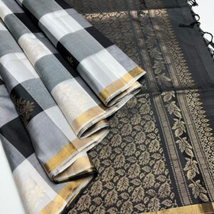 white and black checks saree
