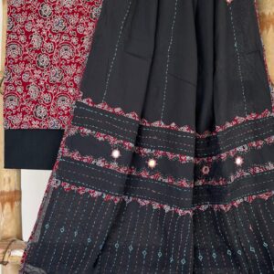 Ajrak hand block print suits with exclusive aplique, kantha and mirror work duppata