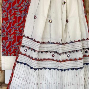 Ajrak hand block print suits with exclusive aplique, kantha and mirror work duppata