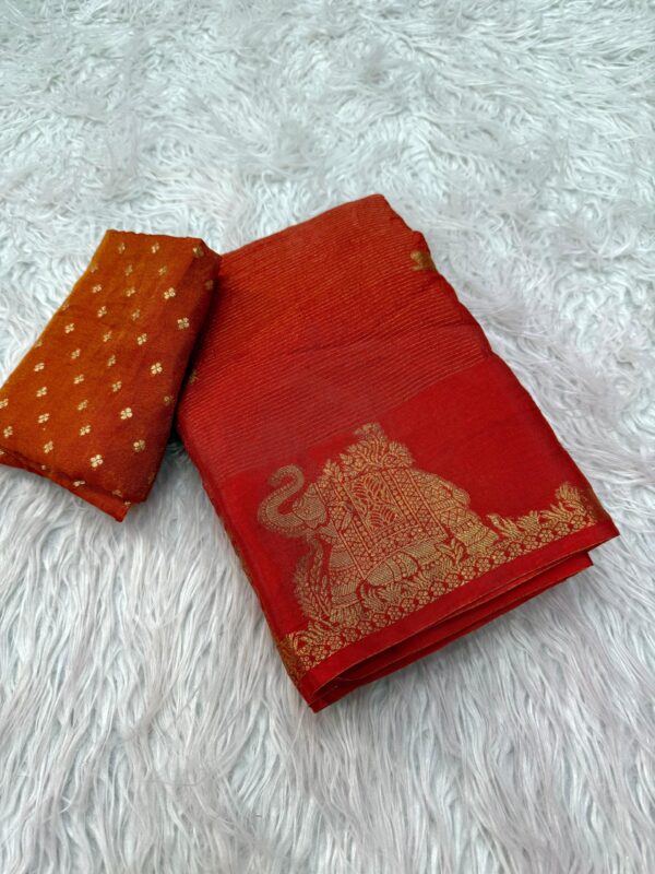 Dola silk saree with beautiful elephant motifs border - Image 5