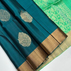 Exclusive  1/2 Vattam Bhutta with Tissue Border Soft Silk Saree