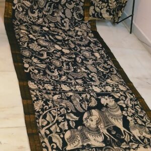 Kalamkari black and white saree