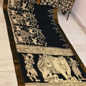 Kalamkari black and white sarees